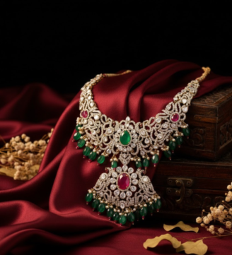 Imperial Emerald Ruby Diamond Bridal Necklace