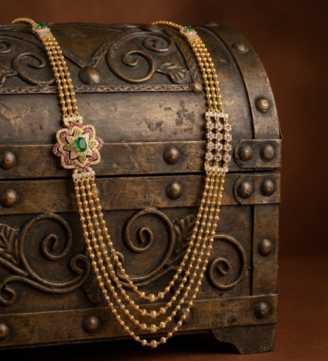 Emerald Ruby Multi-Layer Diamond Gold Necklace