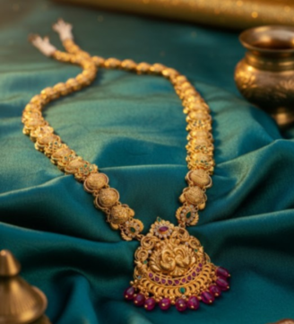 Lakshmi Peacock Antique Gold Pendant Haram