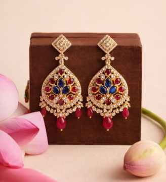 Royal Navaratna Inspired Drop Earrings