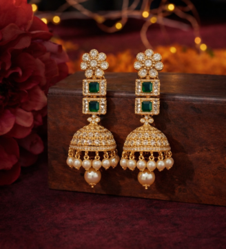 Emerald Bloom Diamond Jhumka Earrings