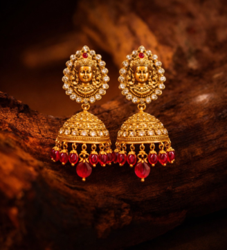 Lakshmi Aura Temple Gold Jhumka Earrings