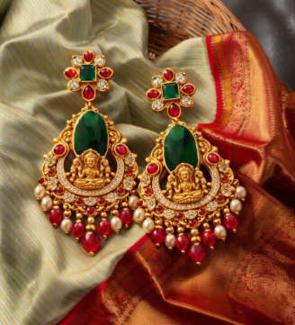 Lakshmi Emerald Royal Chandbali Earrings