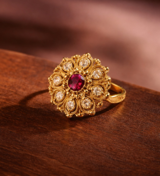 Ruby Blossom Heritage Gold Ring