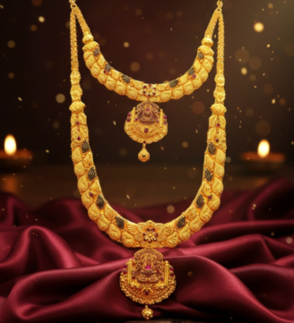 Royal Lakshmi Dual-Layer Temple Gold Haram Set