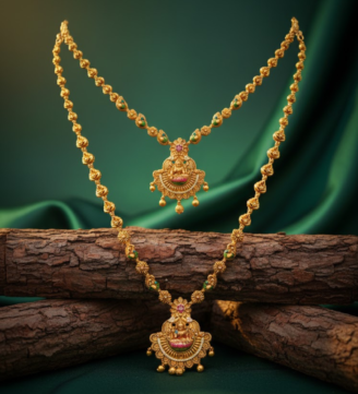 Lakshmi Floral Temple Gold Long Necklace